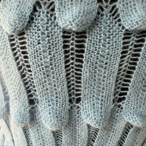 Light Blue Women's Open Knit Scallop-Trim Sweater - Picture 7 of 13